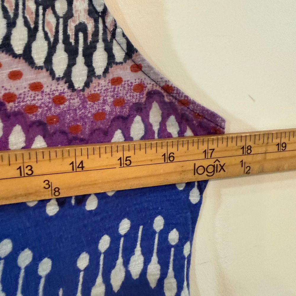 Boho Lucky Brand Cotton Blend Blue Purple Geometric Racerback Maxi Dress Large - Picture 5 of 10